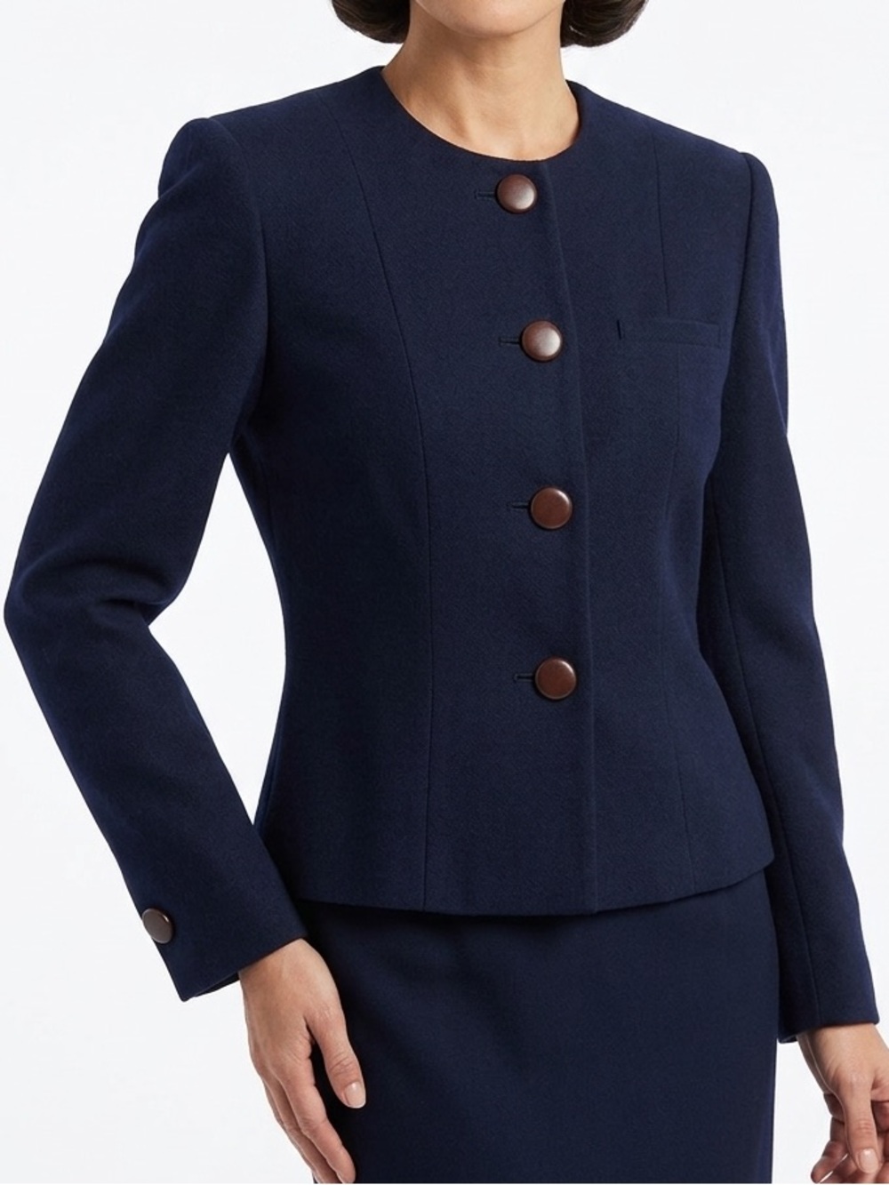 B.G. STREET Classic Tailored Wool Navy Blue Blazer Jacket w Purple Buttons